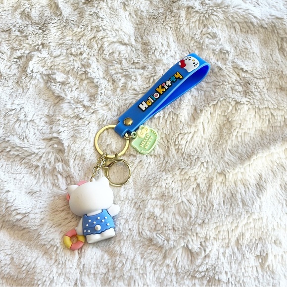 Sanrio Hello Kitty In Blue Bathing Suit Dress Keychain Bag Accessory Wristler - Picture 2 of 2